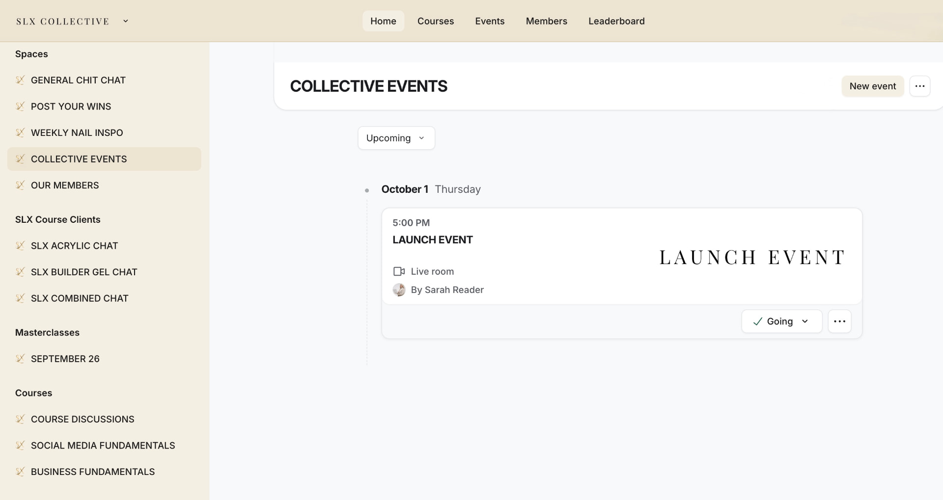 Inside the SLX Collective community: Collective Events page